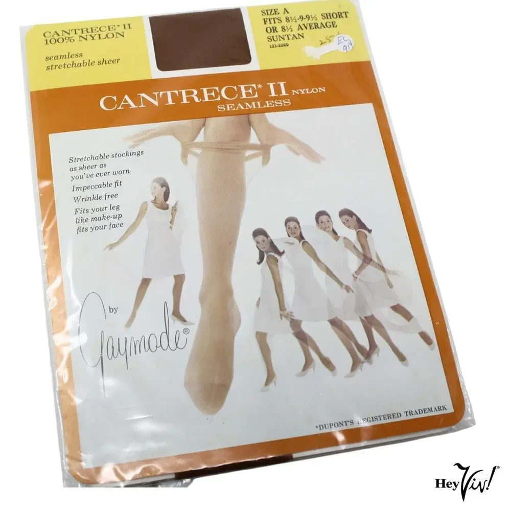 Vintage Nylon Stockings Cantrece Gaymode 1 Pair Suntan A 8 1/2 Average - Hey Viv